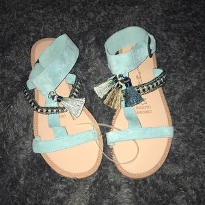 Genuine Leather teal tassel sandals 7.5